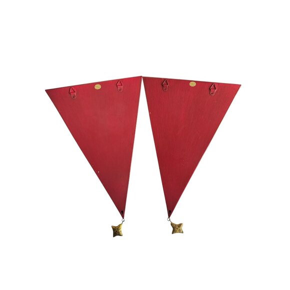 Pair Of Southern Living Red Metal Wall Sconces With Gold Star Accents & Hanging - Picture 7 of 9
